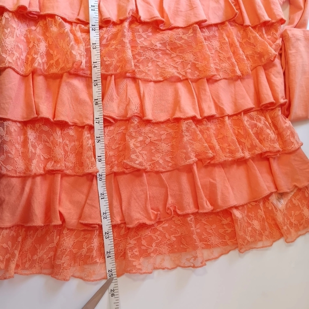 NWOT Top Blouse Tiered Front Lace ruffles, cotton modal, Long Sleeve,sz L. - Picture 13 of 14